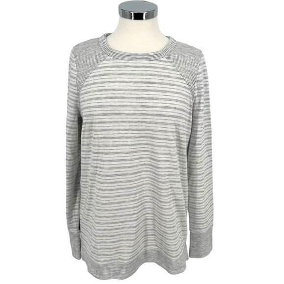 Market & Spruce Striped Long Sleeve Pullover Top Gray White Size Large NWT - Picture 1 of 8